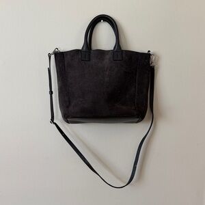 THEORY Black Suede Leather Tote | Minimalist Work Bag | Structured Purse